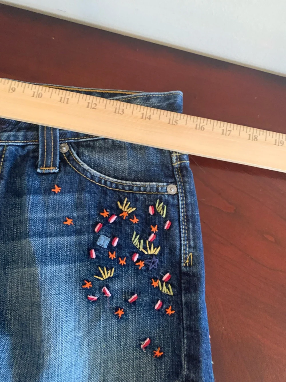 Ag Adriano Goldschmied Blue Denim Shorts with Embroidery and Beads 100% Cotton - Picture 7 of 9